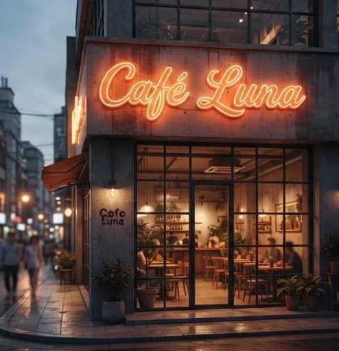 Café Luna · 오렌지 빈티지 네온 간판 시안