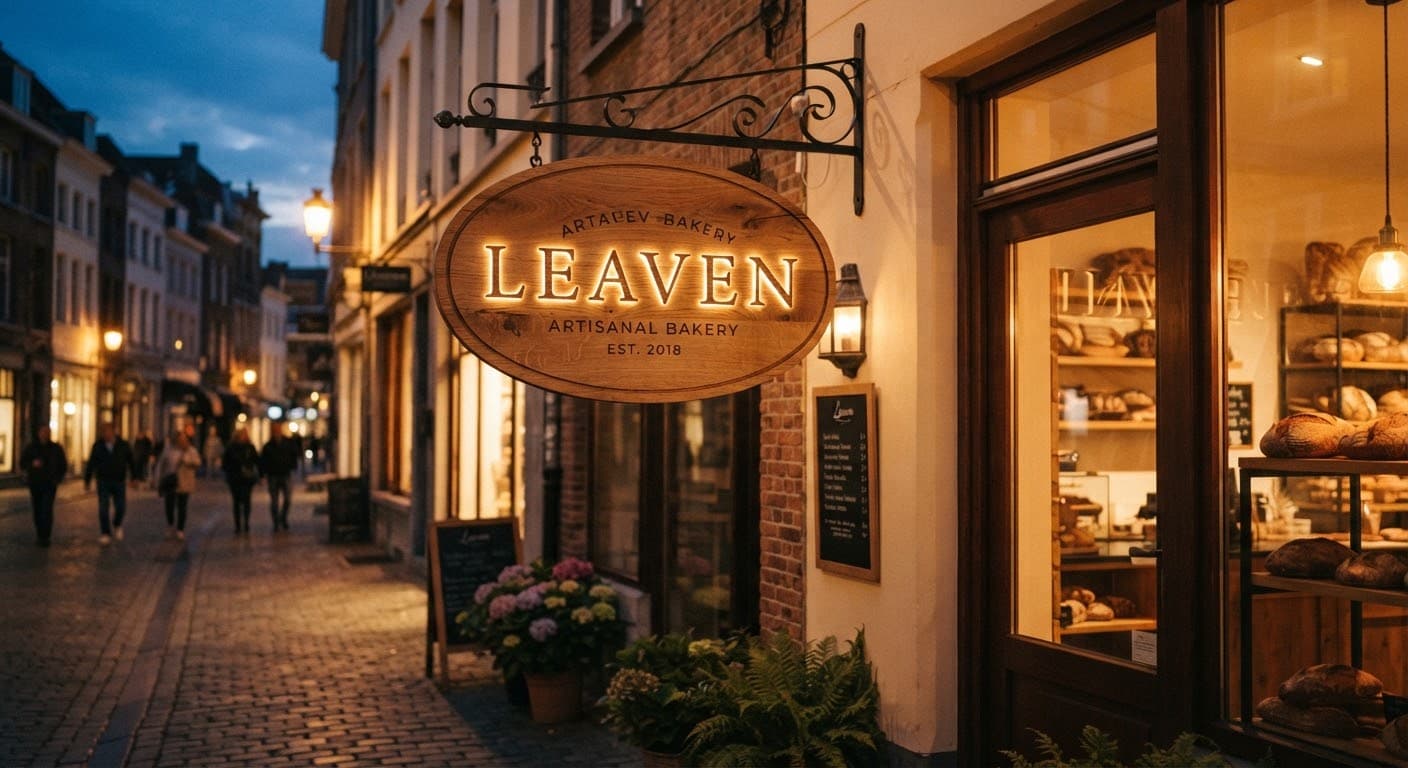 Leaven 베이커리 · 우드 돌출 간판 간판 시안